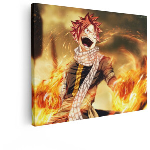 Artaza Canvas Schilderij Anime Natsu Fairy Tail - 120x90 cm - Wanddecoratie Vuur - Muurdecoratie Jongens Slaapkamer - Decoratie Anime Stijl