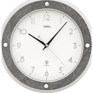 AMS F5566 - Wandklok - Analoog - Radiogestuurde tijdsaanduiding - Kunststof - Mineraal Glas - Cijfers - Zilverkleurig - Grijs - Wit
