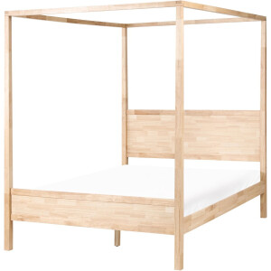 BELIANI HAUTERIVES - Hemelbed - Lichtbruin - 160 x 200 cm - Rubberhout