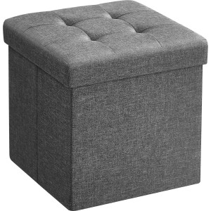 MAZAZU - Kruk - Opbergkruk - Opbergpoef - Grijs - Stof - 30x30x30