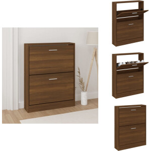 vidaXL - Schoenenkast - 59x17x81 - cm - bewerkt - hout - bruin - eikenkleur