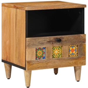 vidaXL - Nachtkastje - met - lade - Naturel - 40 - x - 33 - x - 46 - cm - Massief - Mango - Hout