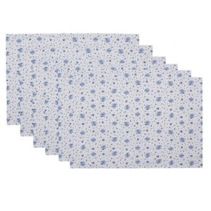 Clayre & Eef Placemats Set van 6 48x33 cm Wit Blauw Katoen Rechthoek