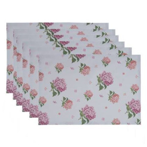 Clayre & Eef Placemats Set van 6 48x33 cm Wit Roze Katoen Hortensia