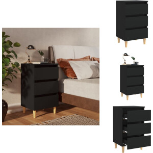 vidaXL Nachtkastje - Nachtkastjes - Slaapkamerkastje - Slaapkamerkastjes - Nachtkastje met massief houten poten 40x35x69 cm zwart