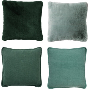 Dutch Decor - Set van 4 sierkussens - Essentials - donkergroen - lichtgroen - 45x45 cm - inclusief binnenkussens - velvet - bontlook