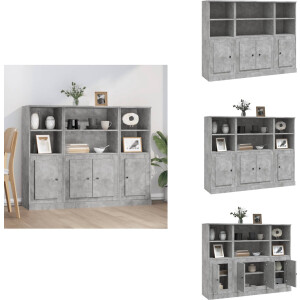 vidaXL Hoge Kast - Hoge Kasten - Kast - Opbergkast - Hoge kasten 3 st bewerkt hout betongrijs