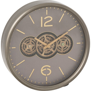 J-Line klok tandwiel - hout - grijs/goud - small - Ø 39 cm