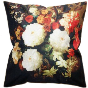 Clayre & Eef Kussenhoes 45x45 cm Zwart Wit Polyester Vierkant Bloemen Sierkussenhoes