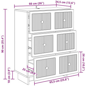 vidaXL - Ladekast - Zwart - 66 - x - 34,5 - x - 90 - cm - Bewerkt - hout