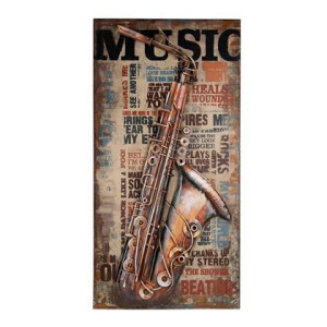 Clayre & Eef Schilderij 100x6x50 cm Bruin Ijzer Rechthoek Saxofoon