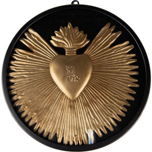 Clayre & Eef Wanddecoratie Ø 23x2 cm Goudkleurig Zwart IJzer Heilig Hart