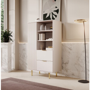 Meubella - Vitrinekast Nicola - Beige - 80 cm - Laag
