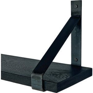 GoudmetHout - Massief eiken wandplank - 200 x 20 cm - Zwart Eiken - Inclusief industriële plankdragers Geen Coating - lange boekenplank