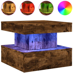 vidaXL Salontafel - Metalen poten - Gerookt eiken - 50x50x40 Salontafel - Led Lampen - Houten Salontafel - Modern Design - Bruine Salontafel