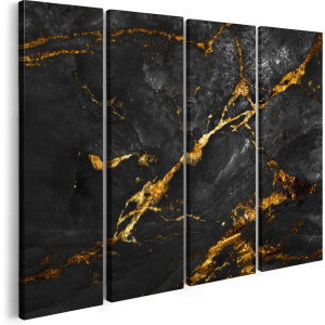 Artaza Canvas Schilderij Vierluik Abstracte Kunst - Natuurlijke Marmer met Gouden Tinten - 120x90 - Foto Op Canvas - Canvas Print