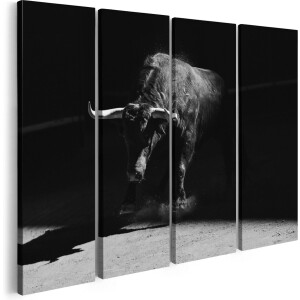 Artaza Canvas Schilderij Vierluik Stier In De Arena - Zwart Wit - 120x90 - Foto Op Canvas - Canvas Print