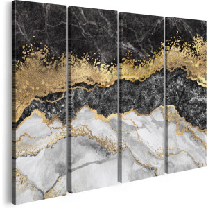 Artaza Canvas Schilderij Vierluik Abstracte Kunst - Zwart met Witte Marmer - 120x90 - Foto Op Canvas - Canvas Print