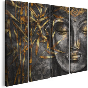 Artaza Canvas Schilderij Vierluik Gouden Boeddha Van Aquarel - Abstract - 160x120 - Groot - Foto Op Canvas - Canvas Print