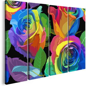 Artaza Canvas Schilderij Vierluik Kleurrijke Rozen - Bloemen - Abstract - 160x120 - Groot - Foto Op Canvas - Canvas Print