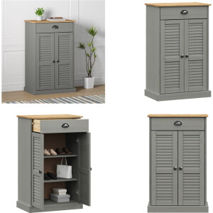 vidaXL - Schoenenkast - VIGO - 60x35x96 - cm - massief - grenenhout - grijs