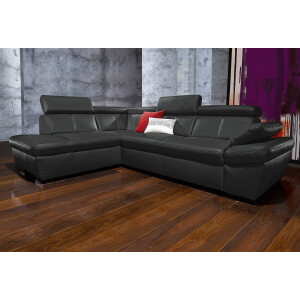 exxpo - sofa fashion Hoekbank Salerno, klassieke moderne functionele bank, hoog zitcomfort, L-vorm inclusief verstelbare hoofdsteun en armleuning, naar keuze met slaapfunctie