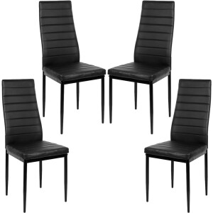 PIPIPOXER-Eetkamerstoelen - Set Van 4 - Eettafelstoel - Keukenstoel -Stoel-PU Leer - Metalen Poten -Zwart