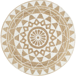 vidaXL - Vloerkleed - handgemaakt - met - witte - print - 150 - cm - jute