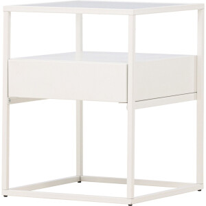 Nest living Dinand Bijzettafel - Metaal - met Lade - Nachtkastje - met Opbergruimte - Modern - Industrieel - Slaapkamer - Wit - 40 x 40 x 51 cm