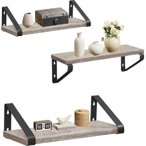 MAZAZU - Wandplank - Muurdecoratie - 3 Set - Grijs en Zwart - 12x30-35-40x11