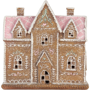 Clayre & Eef Gingerbread house met LED 21x8x20 cm Bruin Kunststof