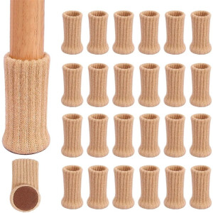 WiseGoods Luxe Set Stoelpoot Beschermers - Meubelpoten Sokken - Meubelpoot Beschermhoes - Hoesjes Meubels - Hoes - Beige - 24stk