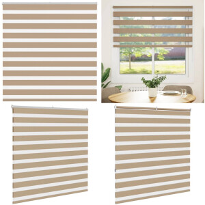 vidaXL Zebra Blind 150x150 cm stofbreedte 145,9 cm polyester zandbruin - Zebra Jaloezie - Zebra Jaloezieën - Zebra Rolgordijn - Dubbel Rolgordijn