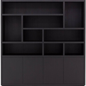 Goossens Buffetkast Barcelona, 4 Deuren 9 Open Vakken (verticale Layout) - Hout Zwart