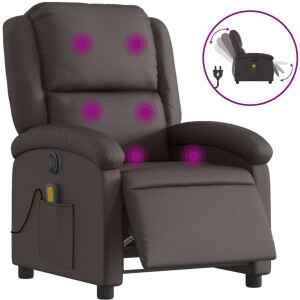 vidaXL - Massagestoel - elektrisch - verstelbaar - echt - leer - donkerbruin