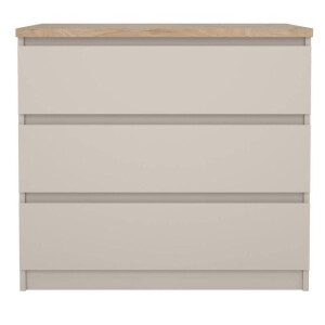 Leen Bakker - Ladekast Naia 3 Lades - Greige/eiken - 70,1x77x50 Cm - Spaanplaat - Beige#Grijs#Taupe - 76.8x70.1x50 Cm