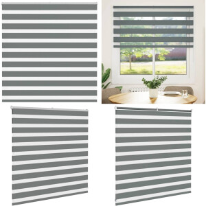 vidaXL Zebra rolgordijn 140x100 cm stofbreedte 135,9 cm donkergrijs - Zebra Jaloezie - Zebra Jaloezieën - Zebra Rolgordijn - Dubbel Rolgordijn