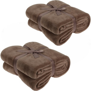 Fleece dekens/plaids - 2x - bruin - 180 x 230 cm