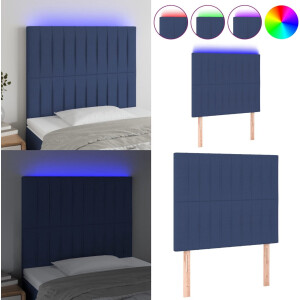 vidaXL Hoofdbord LED 100x5x118/128 cm stof blauw - Hoofdbord - Hoofdborden - Hoofdeinde - Houten Hoofdbord