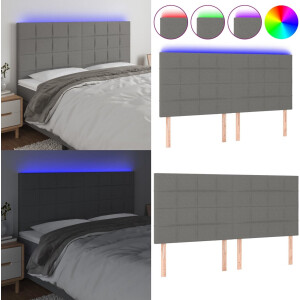 vidaXL Hoofdbord LED 200x5x118/128 cm stof donkergrijs - Hoofdbord - Hoofdborden - Hoofdeinde - Houten Hoofdbord