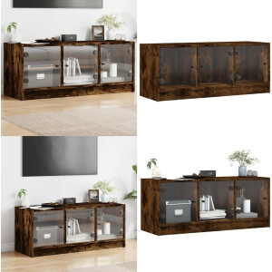 vidaXL Tv-meubel met glazen deuren 102x37x42 cm gerookt eikenkleurig - Tv-meubel - Tv-meubelen - Tv-standaard - Televisiemeubel