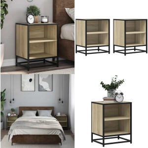vidaXL Nachtkastjes 2st 40x31x50cm bewerkt hout en metaal sonoma eiken - Nachtkastje - Nachtkastjes - Bijzettafel - Wandkastje