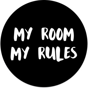 Label2X - Muurcirkel kids my room my rules zwart - 40 cm - Dibond - Multicolor - Wandcirkel - Rond Schilderij - Muurdecoratie Cirkel - Wandecoratie rond - Decoratie voor woonkamer of slaapkamer