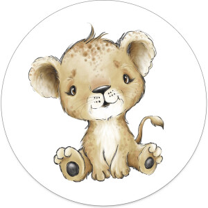 Label2X - Muurcirkel kids leeuwtje - 60 cm - Dibond - Multicolor - Wandcirkel - Rond Schilderij - Muurdecoratie Cirkel - Wandecoratie rond - Decoratie voor woonkamer of slaapkamer