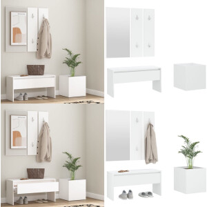 vidaXL Garderobe set bewerkt hout wit - Gangmeubelset - Gangmeubelsets - Halmeubel - Garderobeset