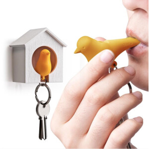 Qualy Sleutelhanger vogelhuisje Sparrow Wit / Geel ABS W45×L68×H73mm 80g