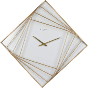 NeXtime Turning Square – Grote Wandklok – 85 × 85 cm – Metaal – Goud/Wit