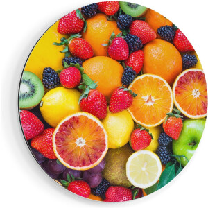 Artaza Dibond Muurcirkel Kleurrijke Fruit Achtergrond - Ø 80 cm - Groot - Wandcirkel - Rond Schilderij - Voor Binnen en Buiten