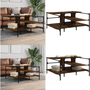 vidaXL Salontafel 100x100x48,5 cm bewerkt hout gerookt eikenkleurig - Salontafel - Salontafels - Bijzettafel - Banktafel