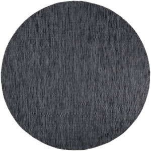 Flycarpets Veniro Effen Binnen en Buitenkleed Antraciet - 80 cm rond - Laagpolig Vloerkleed Buiten - Tuinkleed / Tuintapijt